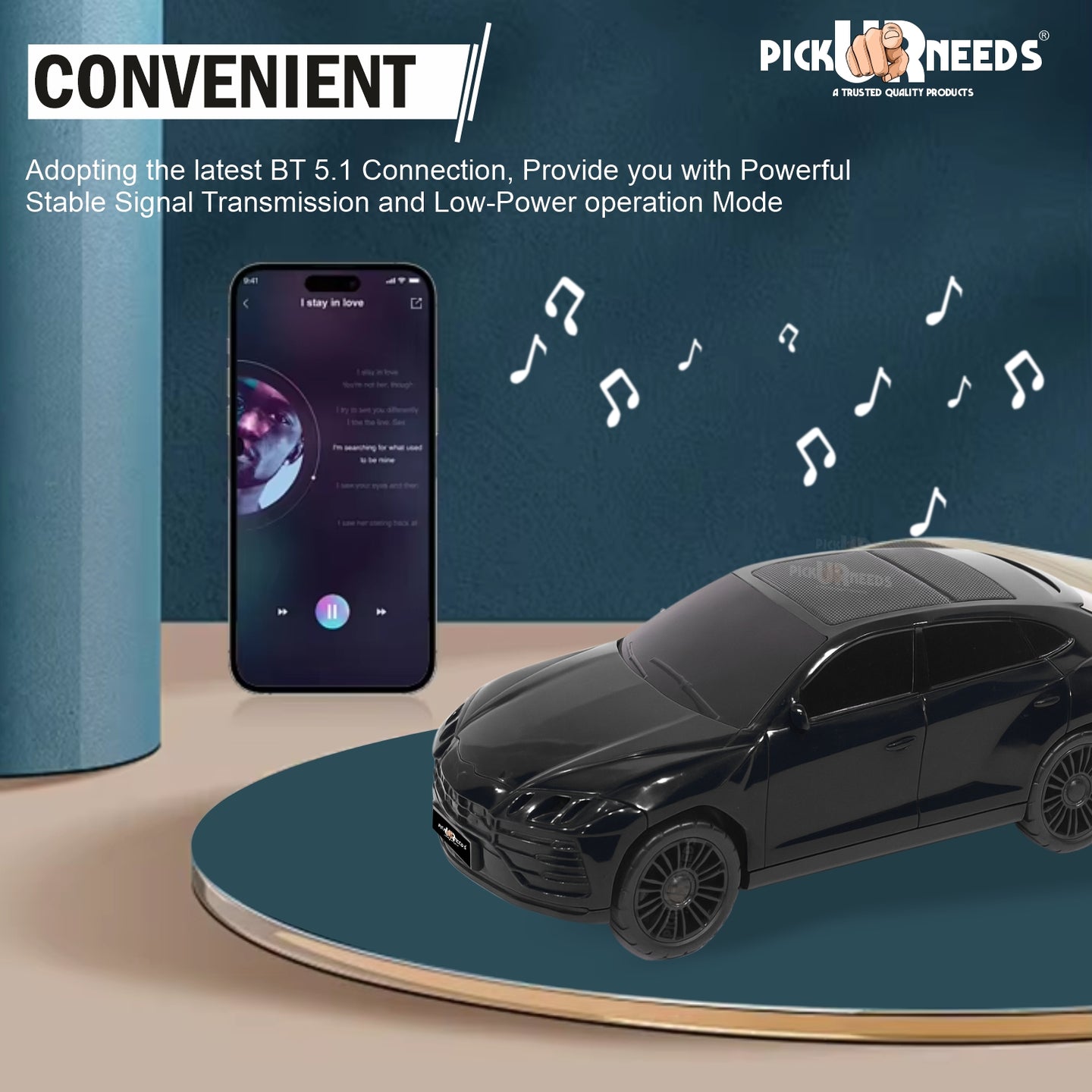 Pick Ur Needs Rechargeable Car-Shaped Speaker – RGB LED Light, USB/FM/SD Card, Type-C, 1200mAh